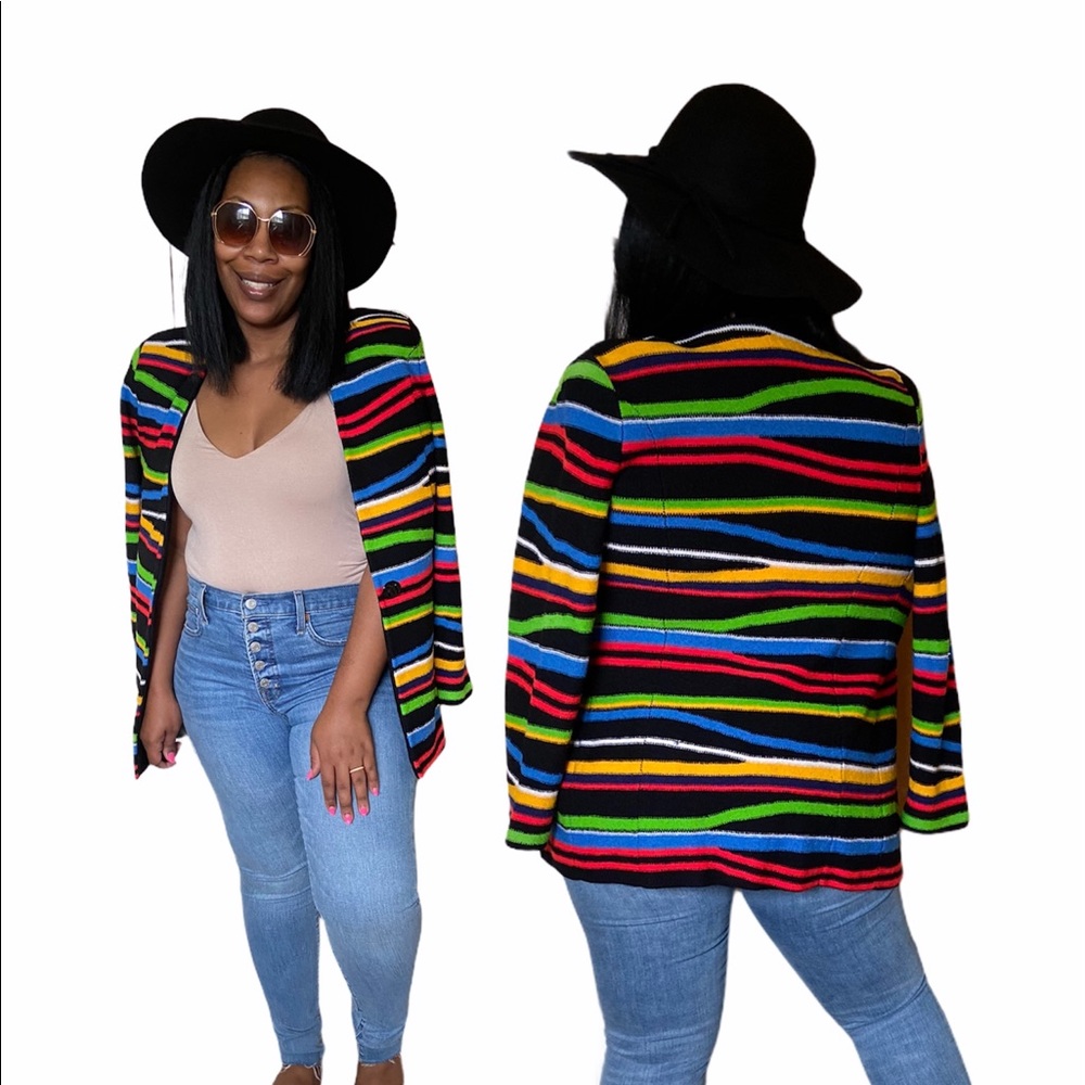 Steve Fabrikant Blazer Abstract Stripes Multi-color 90s Wool-Blend - Picture 11 of 11